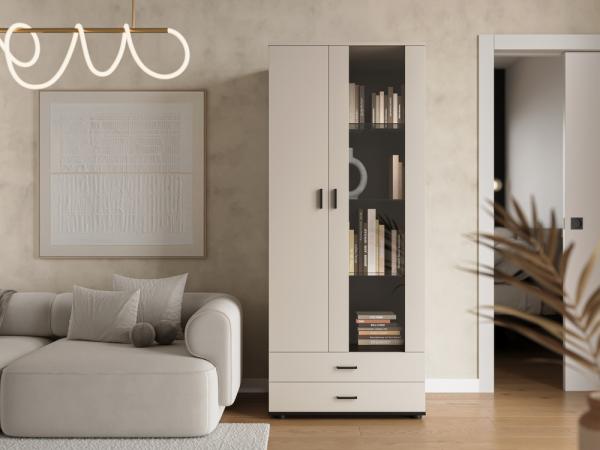 Witryna dwudrzwiowa z szufladami kaszmir mat 80 x 192 cm Simple