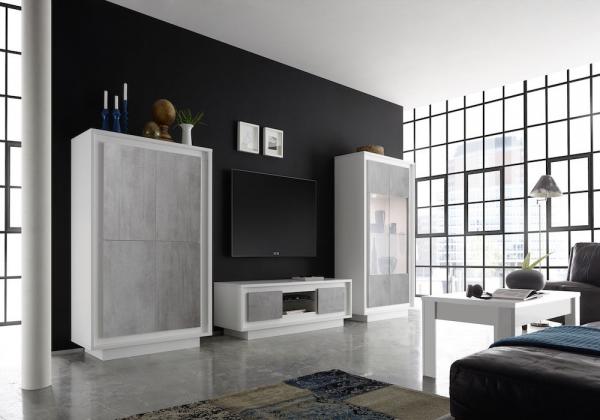 Szafka RTV biała / szara mat 156 cm Paradise