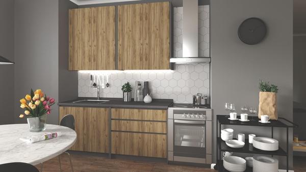 Zestaw mebli kuchennych antracyt / dąb craft 180 cm Idea