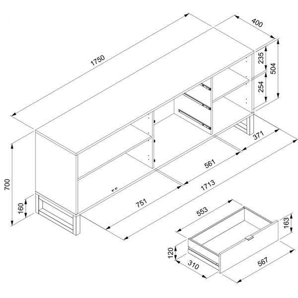 Komoda z szufladami i drzwiami antracyt / dekor bambus mat 175 cm Sumatra