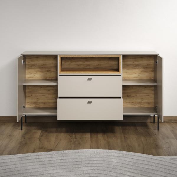 Komoda z szufladami i drzwiami kaszmir / dąb mat 154 cm Avolo