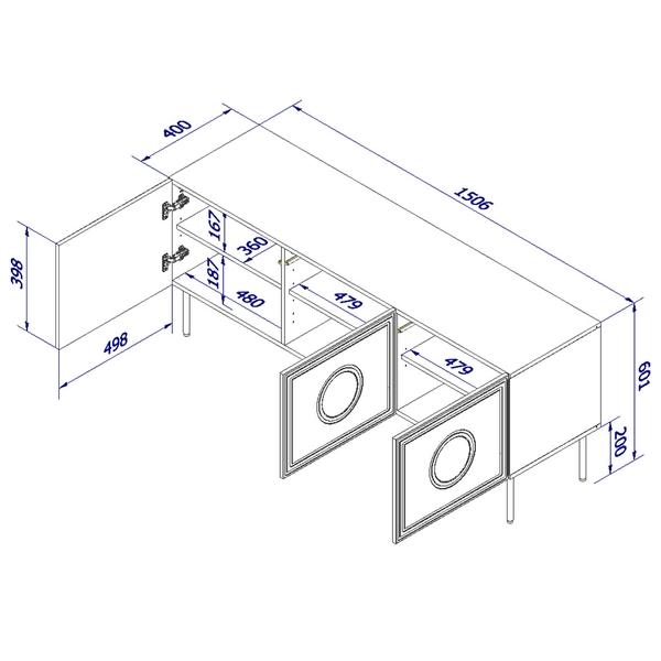 Szafka RTV Visione 150 x 42 x 62, 3 drzwi, czarny mat, dąb craft