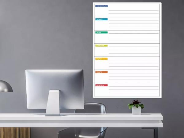 Tablica suchościeralna lean planer tygodniowy 044
