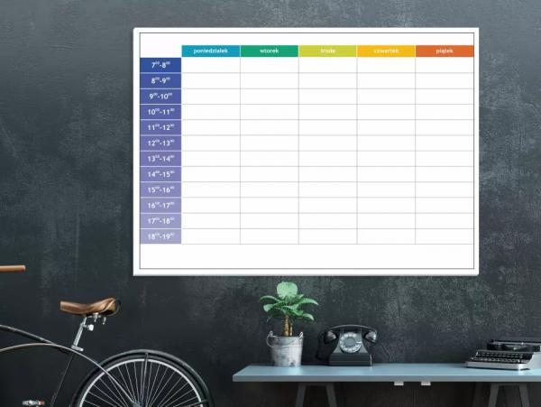 Tablica suchościeralna lean planer tygodniowy z godzinami 056