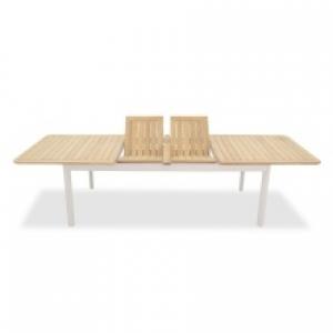 Rozkładany stół ogrodowy Porticato 211-300 cm drewno akacjowe FSC, teak look, jasnobeżowy