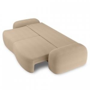 Sofa rozkładana Linea z pojemnikiem, beżowa, obłe kształty