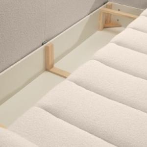 Sofa rozkładana Sato z pojemnikiem jasnobeżowa, boucle