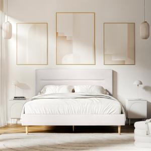 Łóżko tapicerowane Easy 140x200 cm ze stelażem, szarobeżowe, welurowe