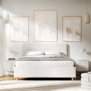 Łóżko tapicerowane Easy 160x200 cm ze stelażem i pojemnikiem, szarobeżowe, welurowe