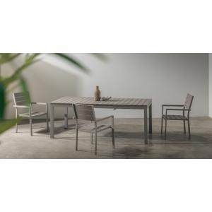 Zestaw ogrodowy Machio stół rozkładany 200-300 cm + 6 krzeseł, aluminiowy, beżowoszary, polywood