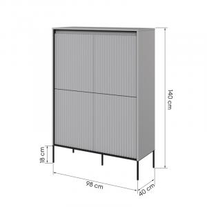 Komoda czterodrzwiowa Trend, 98 cm, oświetlenie LED, szara/czarna, ryflowany front
