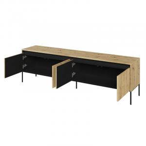Szafka RTV z oświetleniem LED Trend, 193 cm, dąb artisan/czarna, ryflowany front