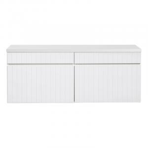 Zestaw dwóch szafek pod umywalkę z blatem Iconic White 160 cm, lamele, biała