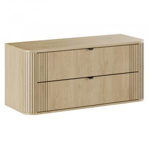 Zestaw szafka pod umywalkę z blatem Ovalia 120 cm, ryflowana, zaokrąglona, Dąb Cremona