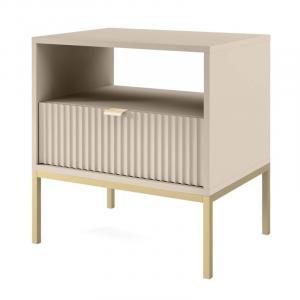 Szafka nocna Nova Beige, beż piaskowy/złote nogi, ryflowana
