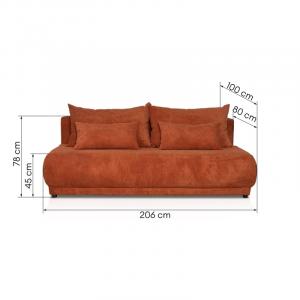 Sofa z funkcją spania i pojemnikiem Bari, miedziana, obłe kształty