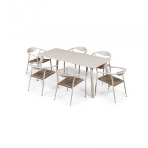 Zestaw ogrodowy Piretto stół 180 cm + 6 krzeseł, aluminiowy, technorattan, jasnobeżowy
