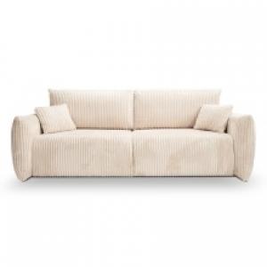 Sofa rozkładana Allora z pojemnikiem, kremowa, sztruks