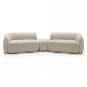 Sofa modułowa z pufem Nobo, jasnobeżowa, obłe kształty