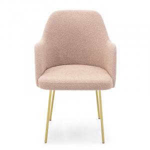 OU-1627 Krzesło z podłokietnikami Doris różowe/złote nóżki, boucle