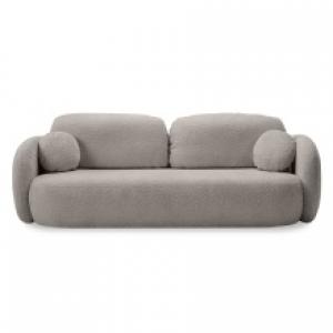 Sofa rozkładana Olio z pojemnikiem, beżowoszara, boucle, obłe kształty