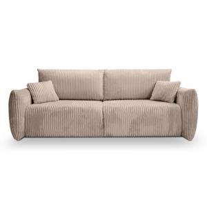 Sofa rozkładana Allora z pojemnikiem, ciemnobeżowa, sztruks