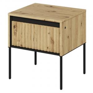 Stolik nocny z oświetleniem LED Trend, dąb artisan/czarny, ryflowany front