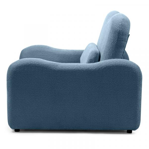 Sofa z funkcją spania Foldi, niebieska, boucle, obłe kształty