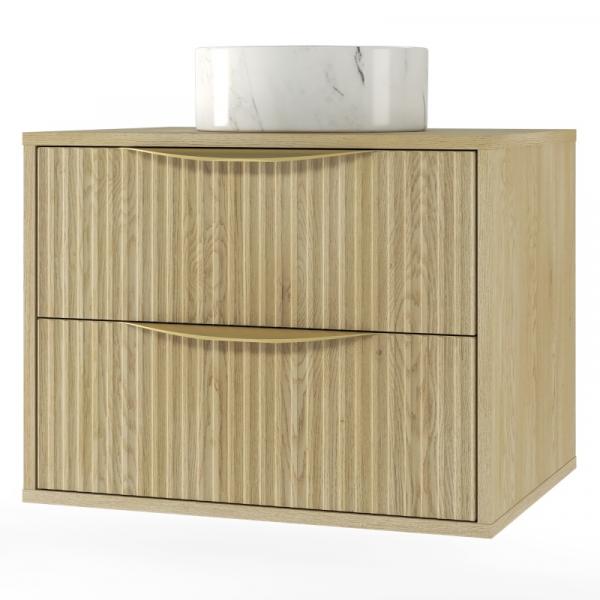 Szafka pod umywalkę nablatową Avila 2.0, 60 cm, ryflowana, złote uchwyty, Dąb Cremona Torro