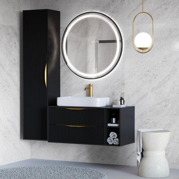 OU-1570 Lustro z oświetleniem LED Beniamino, 90 cm, okrągłe, czarne, Anti Fog