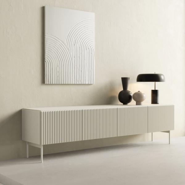 Szafka RTV Muti 195,2 cm, kaszmirowa, ryflowana