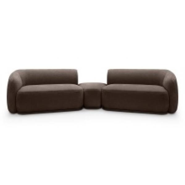 Sofa modułowa z pufem Nami, brązowa, obłe kształty