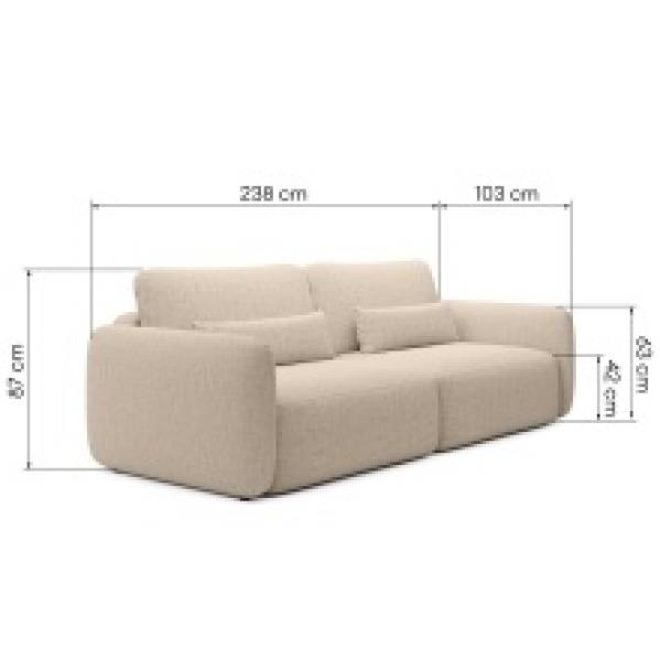 Sofa rozkładana Mossa z pojemnikiem, obłe kształty