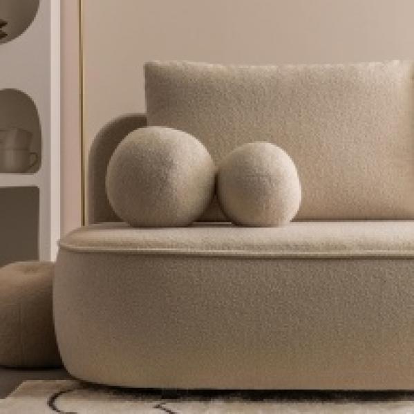 Sofa z funkcją spania i pojemnikiem Bella jasnobeżowa, boucle