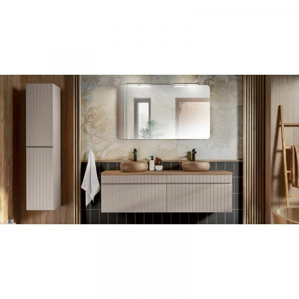 Zestaw dwóch szafek pod umywalkę z blatem Iconic Cashmere 160 cm, lamele, szarobeżowa/dąb coast evoke