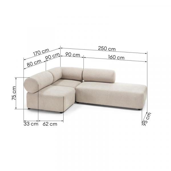 Narożnik modułowy Moso 170 cm, zaokrąglony, prawy/lewy