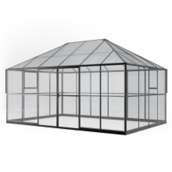 Oranżeria ogrodowa EcoGlass Gazebo Standard z fundamentem 12 m² szkło hartowane 4 mm, poliwęglan 6 mm, aluminium, czarna