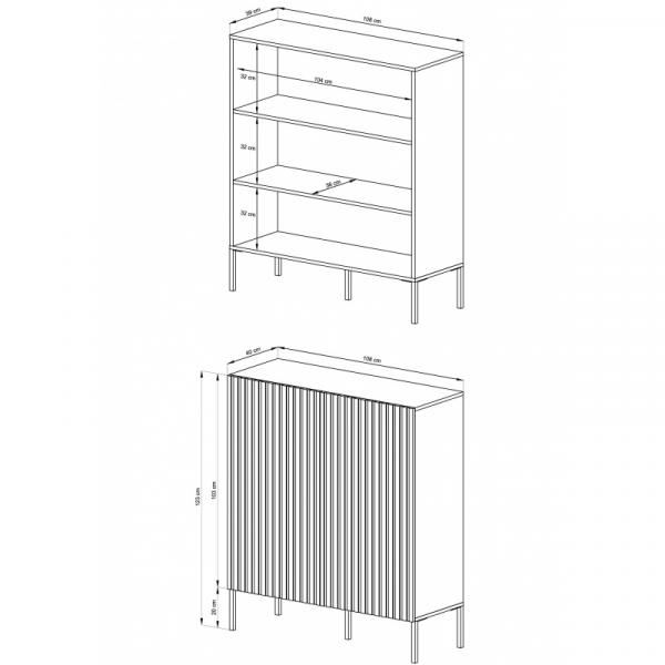 Komoda dwudrzwiowa Sally Black 108 cm ze złotymi uchwytami czarna/metalowe nogi lamele