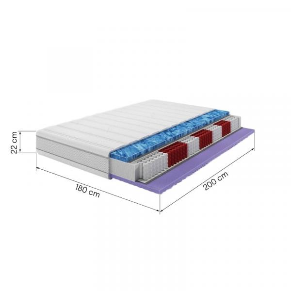 Materac kieszeniowy multipocket Flexisport 180x200 cm z pokrowcem, 22 cm, H3, pianka Supersoft