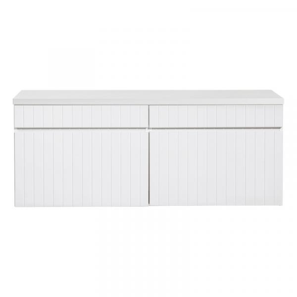 Zestaw dwóch szafek pod umywalkę z blatem Iconic White 160 cm, lamele, biała