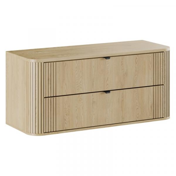 Zestaw szafka pod umywalkę z blatem Ovalia 120 cm, ryflowana, zaokrąglona, Dąb Cremona