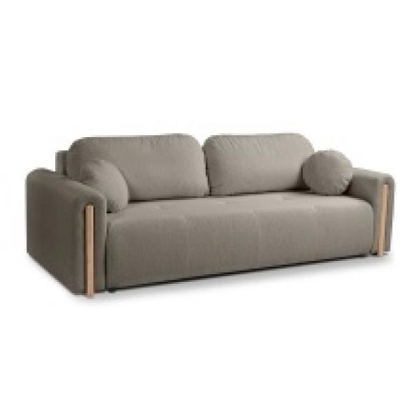 Sofa rozkładana Trenza z pojemnikiem, zaokrąglona, brązowoszara, boucle