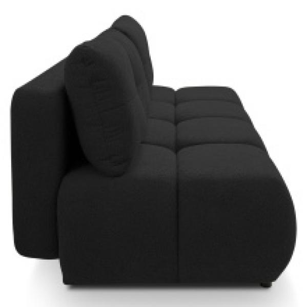 Sofa z funkcją spania i pojemnikiem Milo, czarna, boucle, obłe kształty