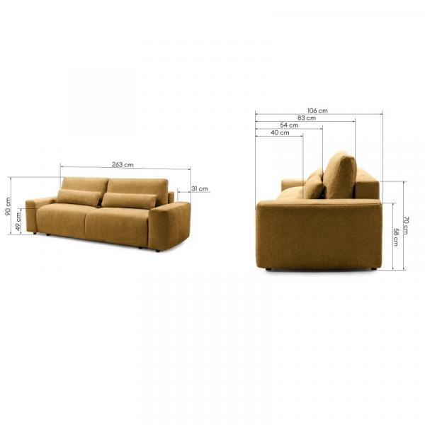 Sofa z funkcją spania i pojemnikiem Mochi, musztardowa