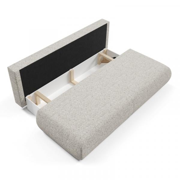Sofa z funkcją spania i pojemnikiem Puente, beżowoszara, obłe kształty