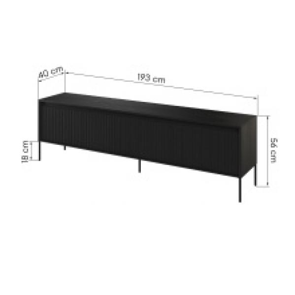 Szafka RTV z oświetleniem LED Trend, 193 cm, czarna, ryflowany front