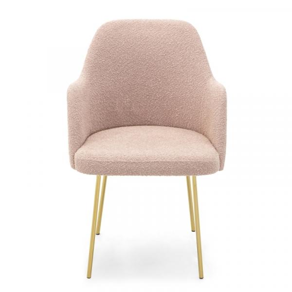 OU-1627 Krzesło z podłokietnikami Doris różowe/złote nóżki, boucle