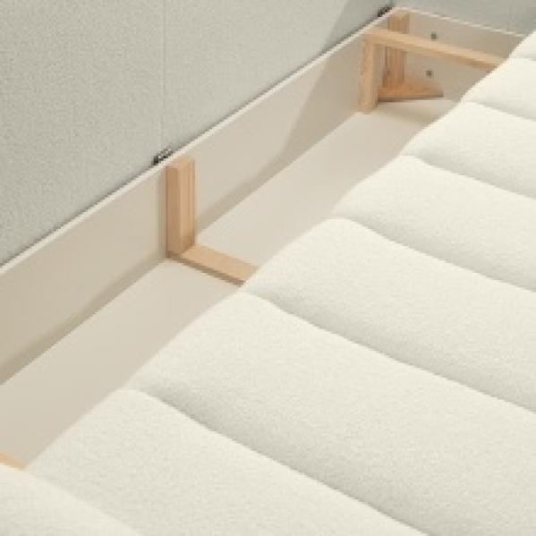 Sofa rozkładana Sato z pojemnikiem kremowa, boucle