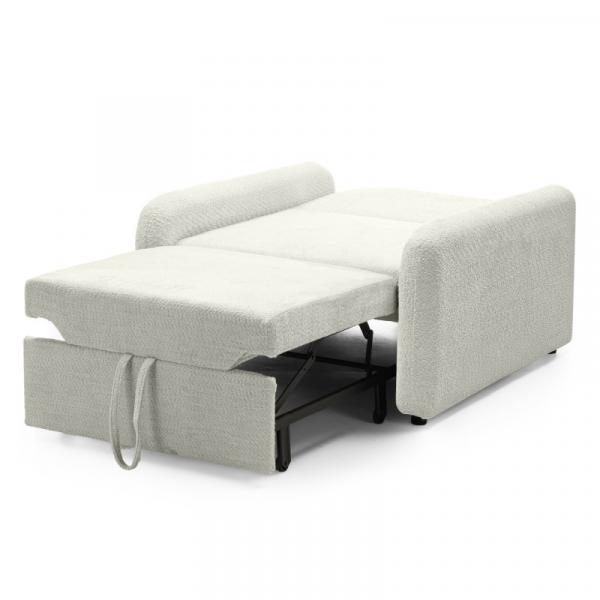 Sofa z funkcją spania Luno, kremowa, boucle, obłe kształty