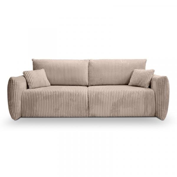 Sofa rozkładana Allora z pojemnikiem, ciemnobeżowa, sztruks